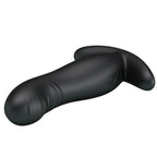 Masseur de prostate Mr Play en silicone noir vu en perspective : corps galbe a relief nervure et base courbee de maintien, jouet vibrant rechargeable pour stimulation prostatique.