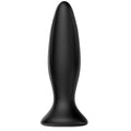 Plug anal vibrant Mr Play en silicone noir vu de face : forme fuselee a pointe fine et large base ventouse, jouet rechargeable etanche ideal pour debuter le jeu anal.