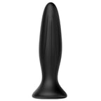 Plug anal Mr Play en silicone noir vu de profil, ligne fuselee a col resserre et base ventouse, jouet vibrant rechargeable etanche pour une insertion progressive.