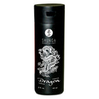 Tube noir Shunga Dragon de face, creme stimulante intensifiante feu glace 60 ml a base de plantes naturelles, longue duree, compatible latex arome fraise menthe