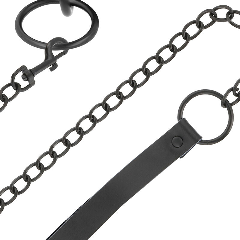 Collier noir avec chaîne néoprène et cuir — vue de dos