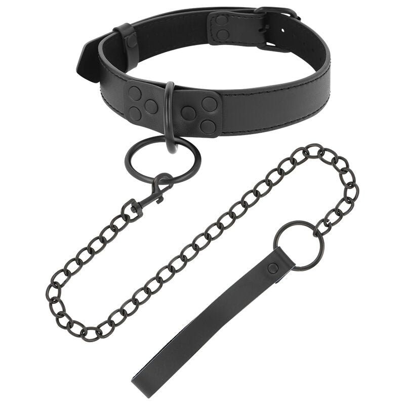 Collier noir avec chaîne néoprène et cuir — détail produit