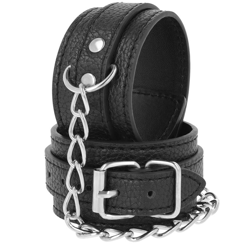 Menottes en cuir texturé noir réglables — détail produit