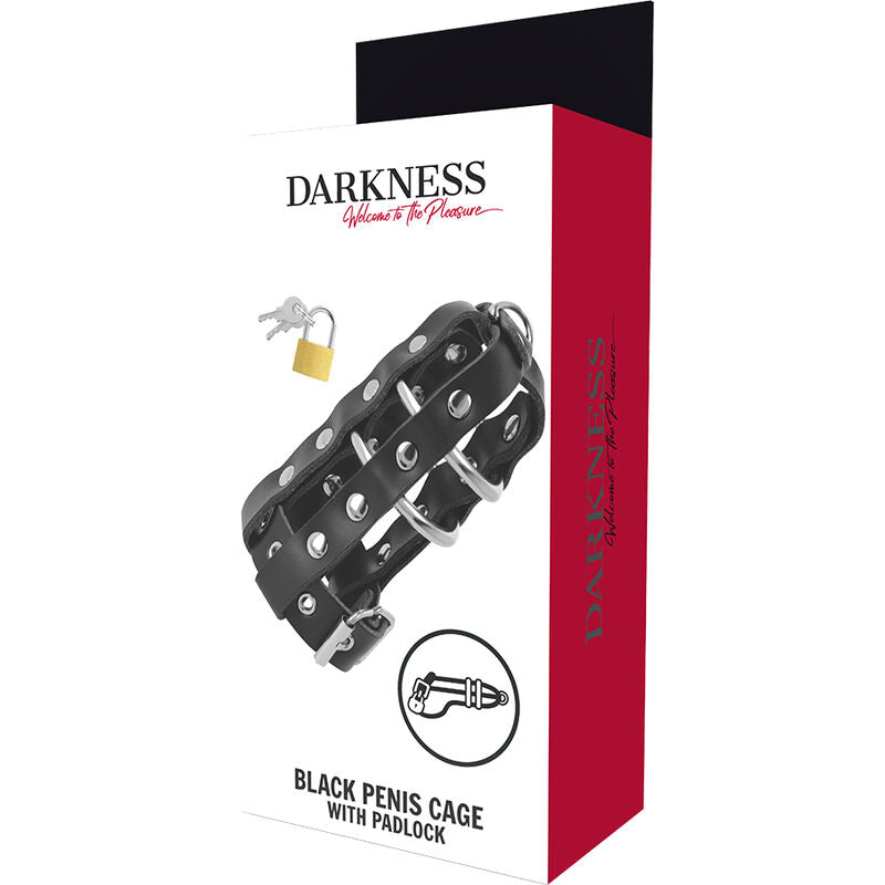 Cage de chasteté cuir végétalien Darkness avec serrure — détail texture surface