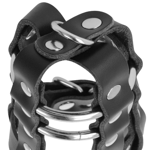 Cage de chasteté cuir végétalien Darkness avec serrure — vue de profil