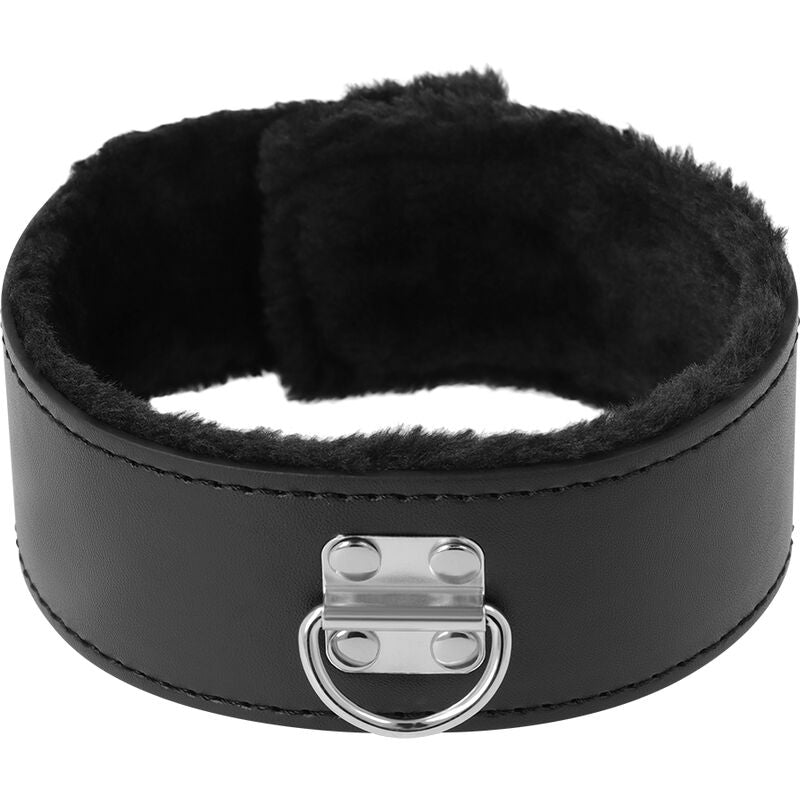 Collier BDSM doublé avec chaîne et mousqueton — vue de profil