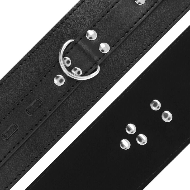 Menottes cuir synthétique noir avec chaînes — vue de profil