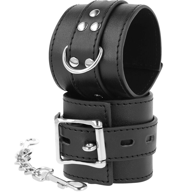 Menottes cuir synthétique noir avec chaînes — détail produit