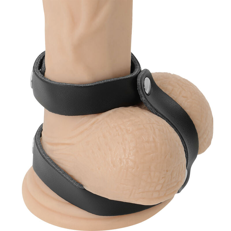 Anneau de pénis et testicules réglable en cuir — détail produit