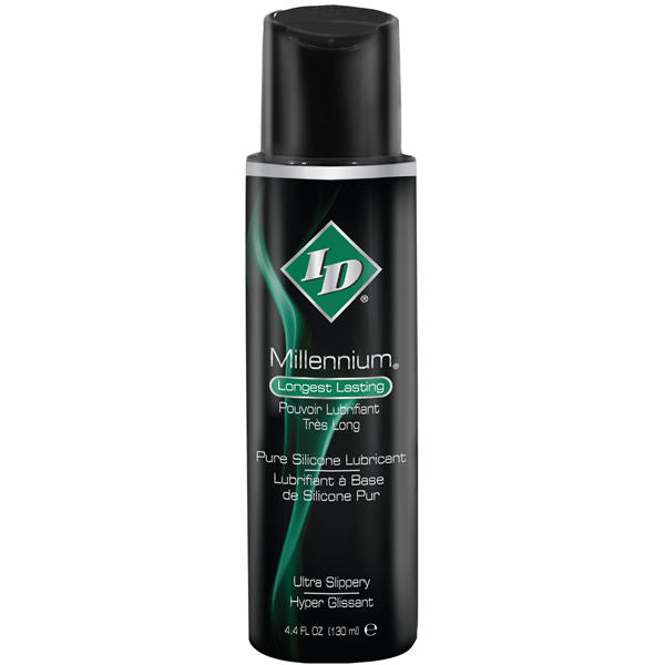 Flacon ID Millennium 130 ml noir degrade vert, lubrifiant silicone pur leger glisse ultra durable hyper glissant, format pratique de face