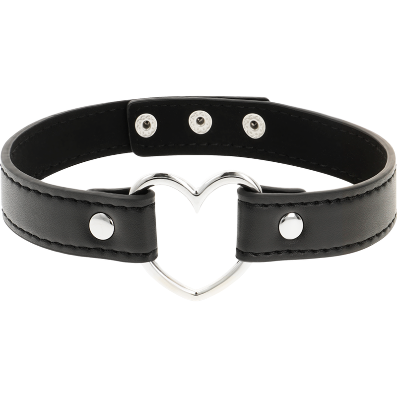 Collier ras-de-cou en cuir vegan avec cœur — vue de profil