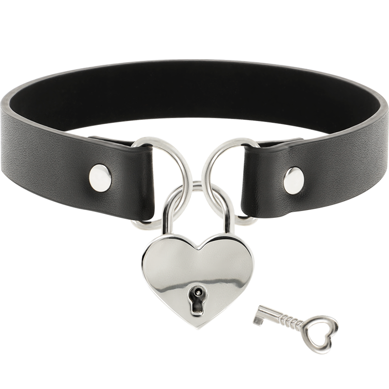 Collier en cuir vegan avec pendentif cœur et clé — vue de profil