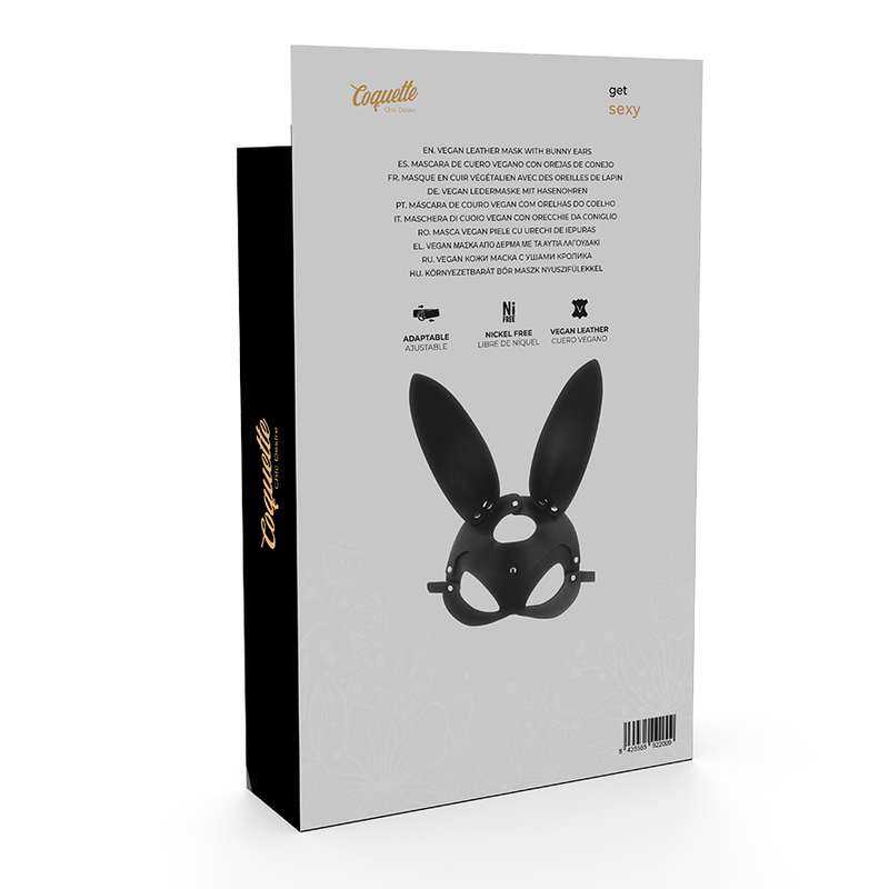 Masque cuir vegan avec oreilles de lapin — vue rapprochée