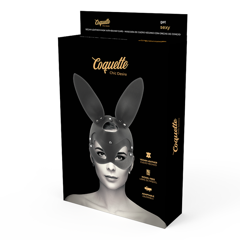 Masque cuir vegan avec oreilles de lapin — détail texture surface