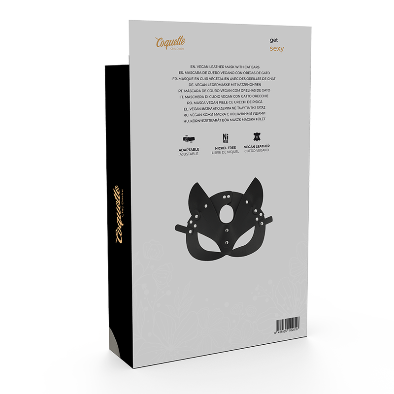 Masque cuir vegan avec oreilles de chat — vue rapprochée