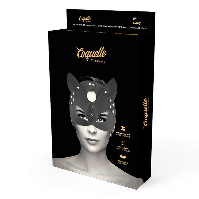 Masque cuir vegan avec oreilles de chat — détail texture surface