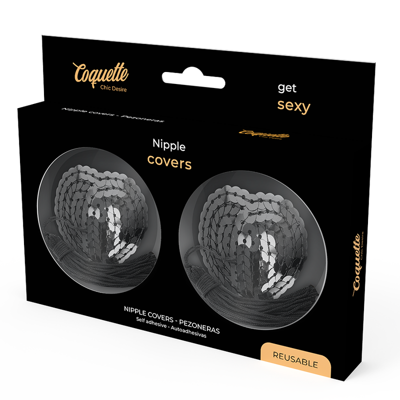 Cache-tétons à paillettes noires adhésifs — vue de dos