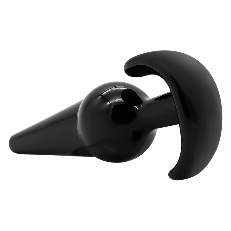 Plug anal TPE noir Addicted a corps incurve avec bille et base ancre, vue de profil du modele souple pour une stimulation anale ciblee.