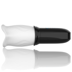 Spinjob - vue de profil allongee, manchon blanc et boitier noir avec reflet au sol