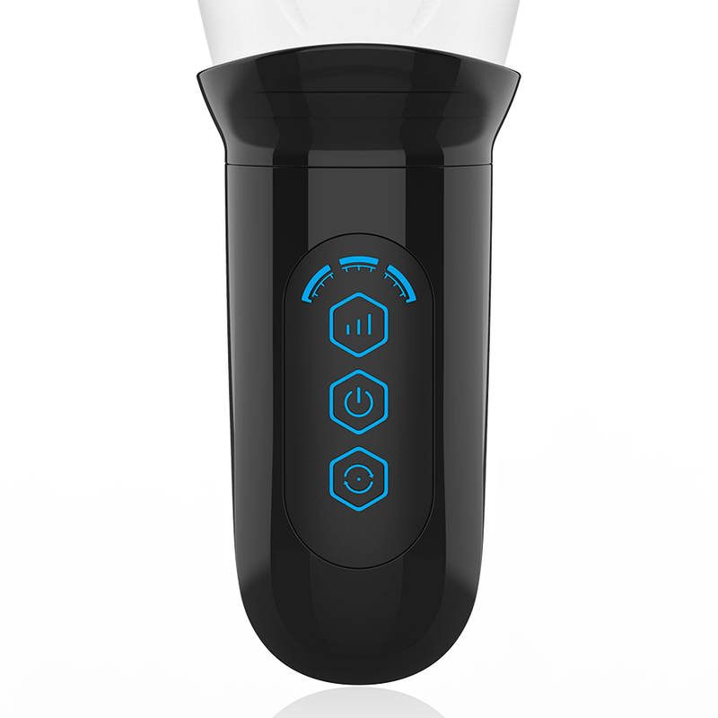 Spinjob - gros plan sur le boitier noir et les boutons de commande tactiles bleus