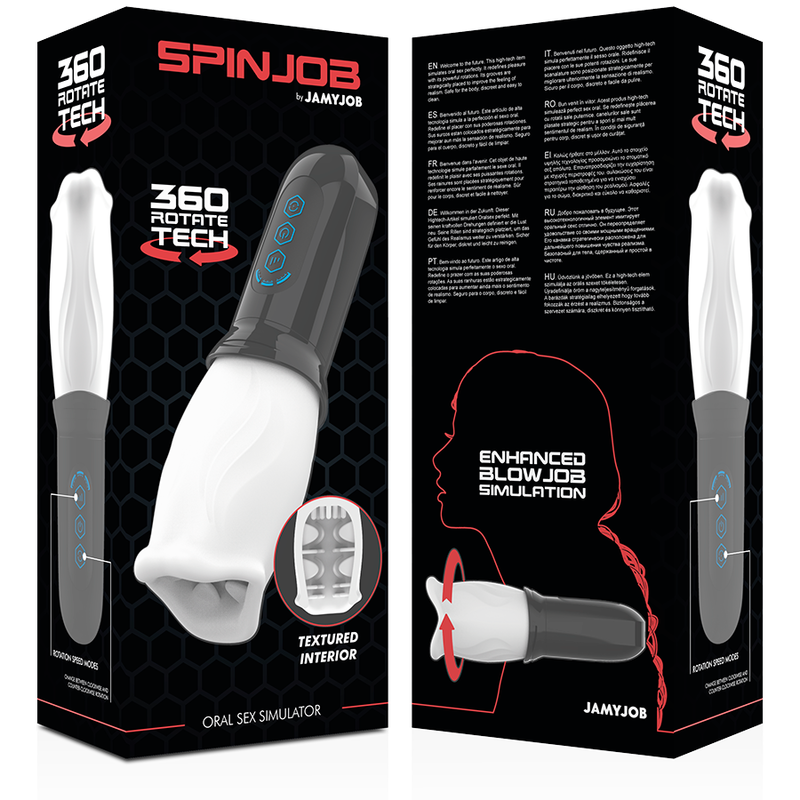 Emballage du Spinjob Jamyjob - recto et verso du coffret, simulateur de sexe oral ameliore