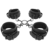 Ensemble menottes Fetish Submissive : quatre manchettes cuir vegan double neoprene reliees par chainettes metal, jeu poignets et chevilles a plat