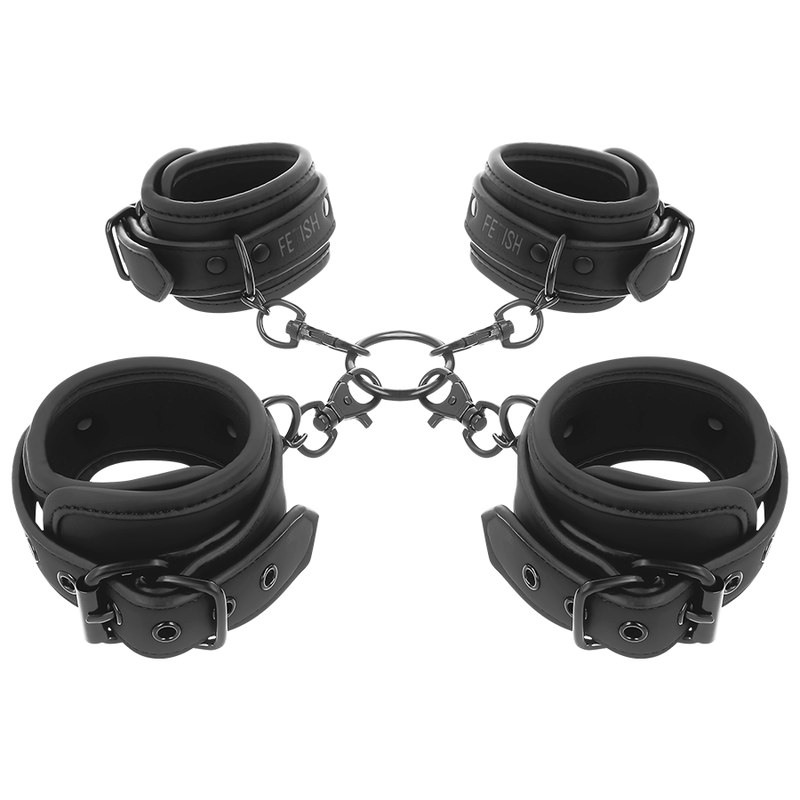 Ensemble Fetish Submissive de quatre manchettes poignets et chevilles doublées néoprène