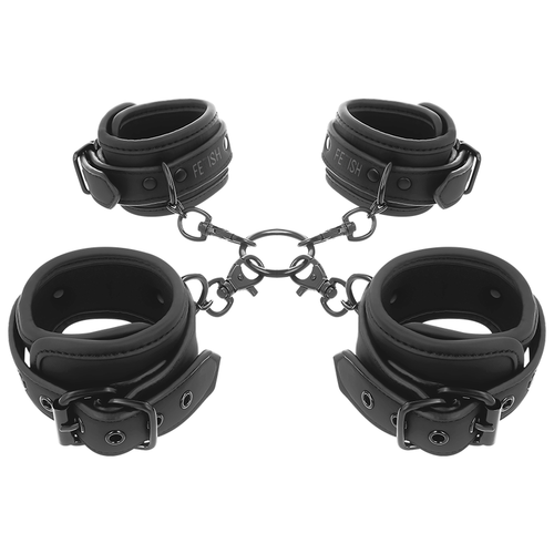 Ensemble Fetish Submissive de quatre manchettes poignets et chevilles doublées néoprène