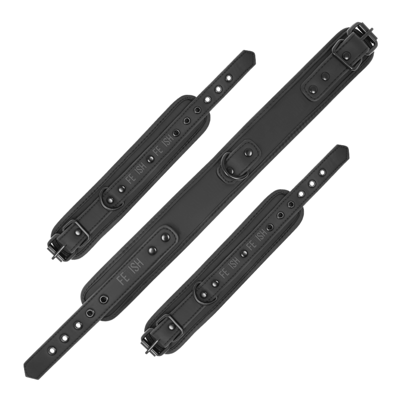 Set collier et menottes en cuir végan doublé néoprène — détail texture surface