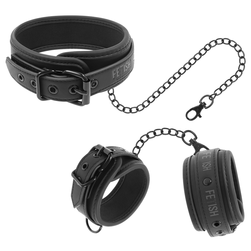 Set collier et menottes en cuir végan doublé néoprène — vue principale