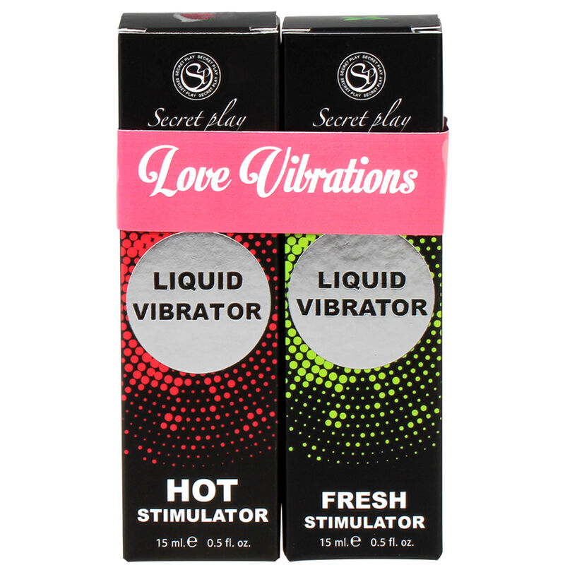 Pack Love Vibrations de Secret Play, deux boites gels stimulants Hot pour elle et Fresh pour lui cote a cote, intensificateurs de plaisir effet chaud et froid pour le couple.