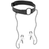 Baillon anneau Fetish Submissive en cuir vegan noir relie par chaines metal a deux pinces a tetons reglables, accessoire de soumission combinant baillon et stimulation.