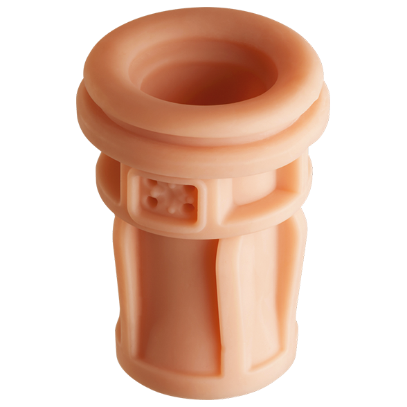 Gaine interne couleur chair realiste du masturbateur Jack Socket vue de trois quarts, texture striee de l'insert TPE pour electrostimulation masculine Electrastim