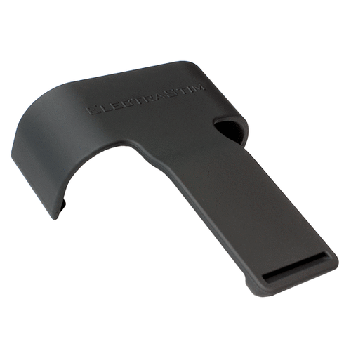 Housse silicone noire de protection pour le boitier Axis, coque incurvee avec fente, accessoire de rangement souple de l'unite electrostimulation Electrastim sur fond blanc