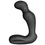 Masseur de prostate Sirius en silicone noir lisse vu de profil, tige courbe et base perineale, dispositif quadripolaire d'electrostimulation interne pour la prostate