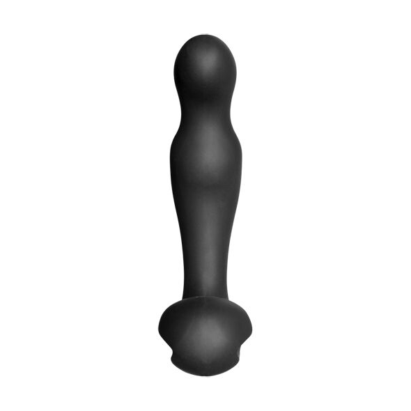 Masseur de prostate Sirius en silicone noir vu de face, tige fine a tete bulbeuse et base bombee, stimulateur prostatique quadripolaire d'electrostimulation interne Electrastim