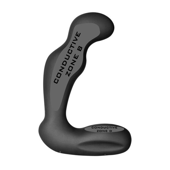 Masseur de prostate Sirius en silicone noir affichant la zone conductrice B grisee, stimulateur quadripolaire d'electrostimulation prostatique a quatre zones actives