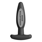 Plug anal Rocker petit en silicone noir avec zone conductrice grisee marquee, base incurvee, electrode bipolaire d'electrostimulation anale compatible stimulateurs Electrastim