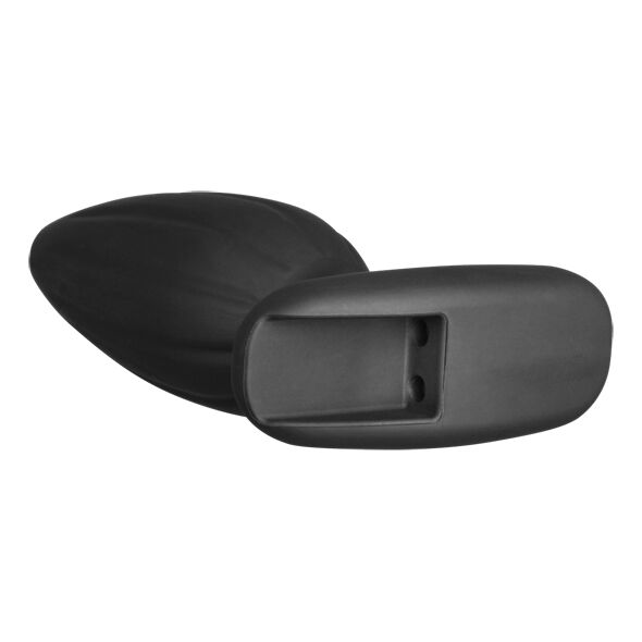 Base incurvee du plug anal Rocker moyen en silicone noir vue de dessous montrant la fente d'ancrage, electrode bipolaire d'electrostimulation anale Electrastim sur fond blanc