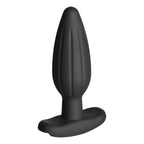 Plug anal Rocker moyen en silicone noir avec zone conductrice grisee marquee sur le fut, base incurvee, electrode bipolaire d'electrostimulation anale interne Electrastim
