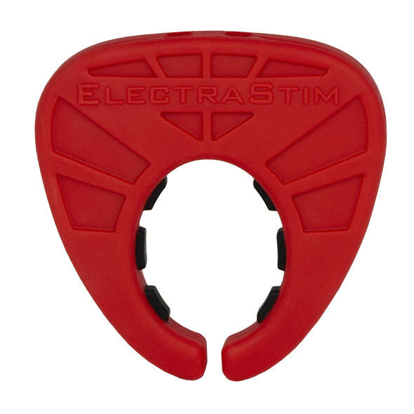 Anneau penien Viper en silicone rouge vu de face, structure nervuree conductrice et ouverture centrale, cockring d'electrostimulation reglable pour tige et scrotum Electrastim