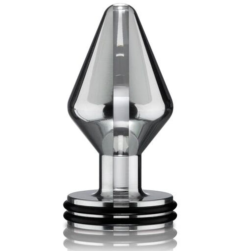 Mini plug anal ElectraStim en metal effile a reflet transparent avec bagues noires d'etancheite, plug electro bipolaire pour debuter en electrostimulation anale.