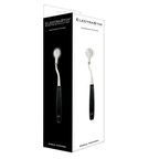 Coffret noir ElectraStim montrant la roue Wartenberg unipolaire 17 cm a pointes laiton et manche acrylique, accessoire de jeu sensoriel electro a combiner.