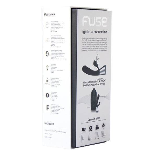 Boite Fuse ignite a connection avec le vibrateur rabbit noir, compatibilite Launch et appareils interactifs, double stimulation silicone Bluetooth bidirectionnel rechargeable.