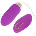 Oeuf vibrant violet et telecommande vus de trois quarts, cable deroule