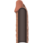 Gaine d'extension pénienne en silicone souple marron — vue de dos