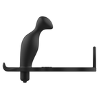 Masseur prostatique silicone noir Addicted a tete bombee, sangle perineale et anneau penien, vue de profil du combo vibrant pour le point P.