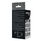 Dos de la boite Addicted Toys du masseur prostatique a anneau, schema technique et pictogrammes, emballage noir discret du combo silicone vibrant.