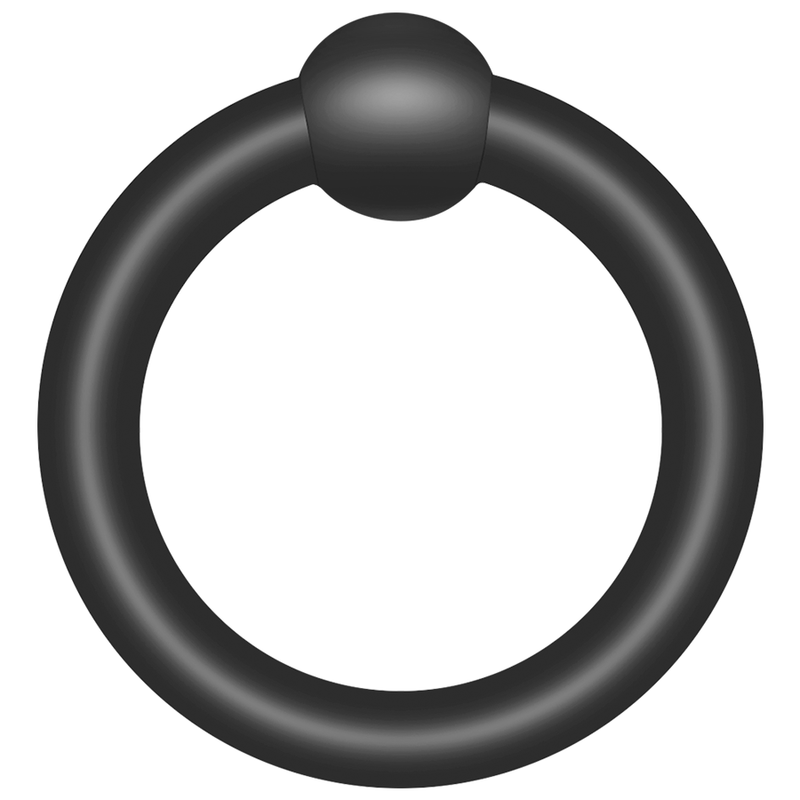 Anneau penien en silicone noir Addicted en gros plan, cockring epais a petite perle de fermeture, forme lisse arrondie pour soutenir l'erection et prolonger le plaisir.