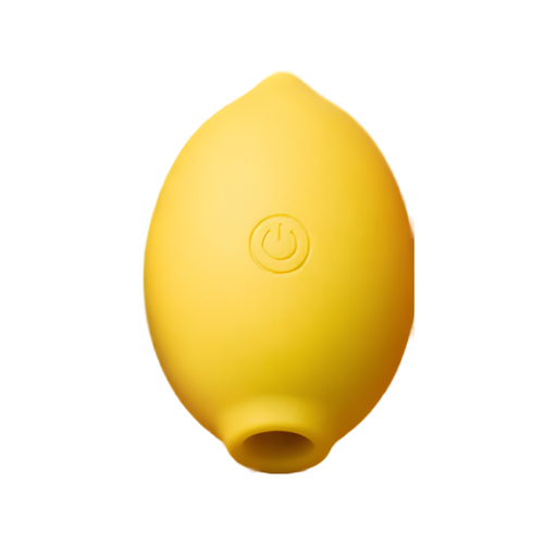 Stimulateur clitoridien Citron Intense en forme de citron jaune, bouton central et embout de succion, design fruit pour une stimulation clitoridienne par aspiration.